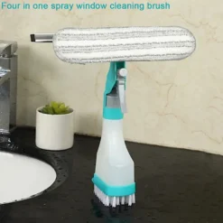 4 i 1 fönsterputssats med dubbelsidig svampskur/skrapa/spray/borste för badrumsglas Color Box