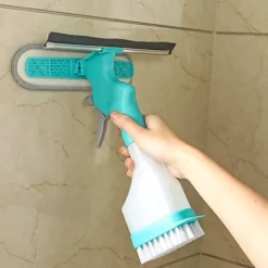 4 i 1 fönsterputssats med dubbelsidig svampskur/skrapa/spray/borste för badrumsglas Color Box