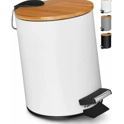 3 liters badrumssopkorg pedal soptunna med mjukstängningssystem Elegant design kosmetisk soptunna med vitt bambuträlock