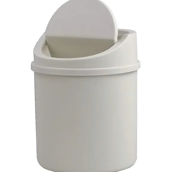 2 Liters Plast Soptunna med Svängbart Lock för Skrivbord (vit)