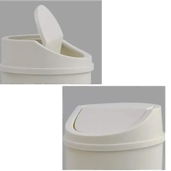 2 Liters Plast Soptunna med Svängbart Lock för Skrivbord (vit)