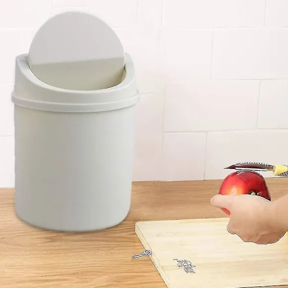 2 Liters Plast Soptunna med Svängbart Lock för Skrivbord (vit)