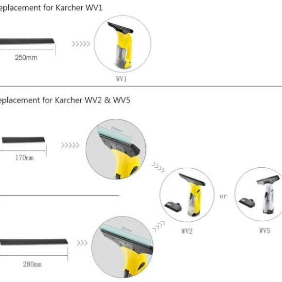 2 st 280 mm Fönstertvätt Ersättningsblad Fönsterrengöringsblad Gummiskrapa Tillbehör Påfyllning Ersättning för Karcher WV2 WV5