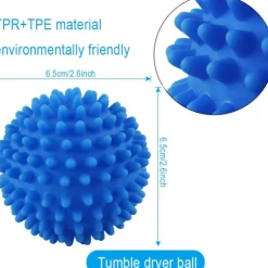 3 st blå tvättbollar för torktumlare, smältfria nya mjukare material torktumlarboll - Kläder kommer ut mjuka fluffiga färre rynkor