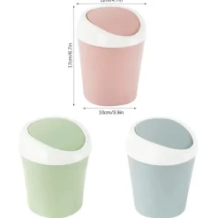 2 st Mini soptunna i plast, liten skrivbordspapperskorg med svänglock för hem, kontor, kök, sovrum, badrum (blå + grön)