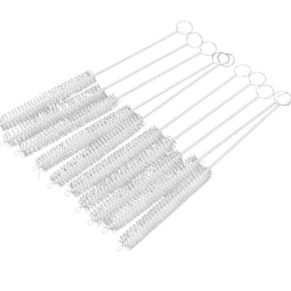 10 st 10mm Dia Kemi Provrör Flaska Nylon Tvättborste Verktyg Vit White Silver Tone
