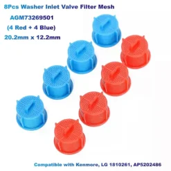 8 st Tvättmaskin Inloppsventil Filter Mesh AGM73269501 (4 Röda + 4 Blå) 202 mm x 122 mm Kompatibel med Kenmore LG 1810261 AP586