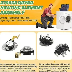 279838 W10724237 Torktumlare Värmeelement Kit - Whirlpool Maytag Kenmore