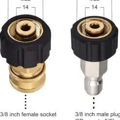 Adapterset för högtryckstvättsslang, M22 till 3/8 snabbkoppling för högtryckstvättareslang, 5000 PSI