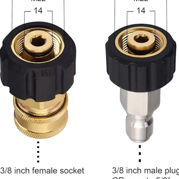 Adapterset för högtryckstvättsslang, M22 till 3/8 snabbkoppling för högtryckstvättareslang, 5000 PSI