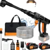 Auto Sladdlös Högtryckstvätt, 6-i-1 Justerbar Munstycke, 270L/min Vattenflödeshastighet,2x 3.0Ah Batteri, Batteridriven