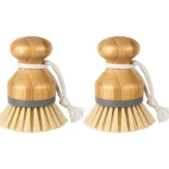 Bambupalmsborste, Skrubbborste för Disk Grytor Kastruller Diskbänk Rengöring, 2-pack