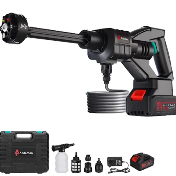 Batteridriven högtryckstvätt, Maxtryck 600 PSI, Nominell effekt 110W, Vattenflöde 5,6L/Min,Elektrisk, 1Batteri, EU