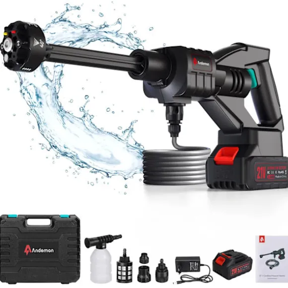 Batteridriven högtryckstvätt, Maxtryck 600 PSI, Nominell effekt 110W, Vattenflöde 5,6L/Min,Elektrisk, 1Batteri, EU