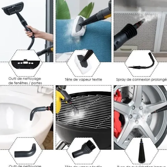 Bärbar Handhållen Ångtvätt 900-1050W COSTWAY för Vägglöss Vattentank 350ML under Tryck 3 Bar Hem/Bil Gul Gul