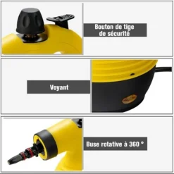 Bärbar Handhållen Ångtvätt 900-1050W COSTWAY för Vägglöss Vattentank 350ML under Tryck 3 Bar Hem/Bil Gul Gul