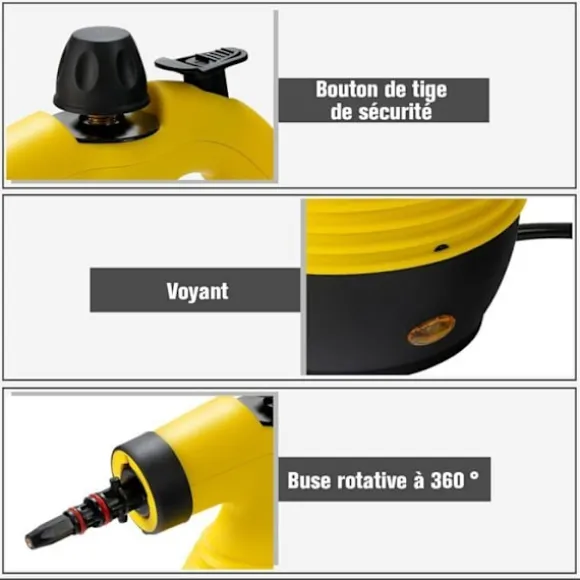 Bärbar Handhållen Ångtvätt 900-1050W COSTWAY för Vägglöss Vattentank 350ML under Tryck 3 Bar Hem/Bil Gul Gul
