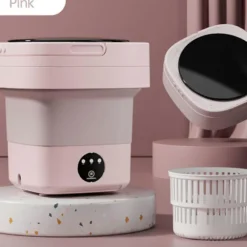 Bärbar Tvättmaskin Med Torkhink Hopfällbar Antibakteriell Tvätt Pink