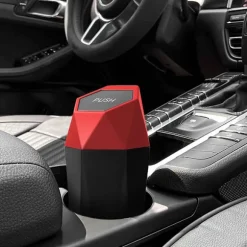 CGEAMDY Mini Bil Papperskorg med Lock - Läcksäker Mugghållare Papperskorg, Portabel för Bil, Hem, Kontor, Sovrum, Röd Red