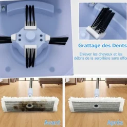 COSTWAY Mopp med Dubbelhink 2 Pads Djup rengöring 360° för Golv Ljusblå