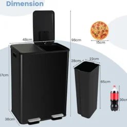 COSTWAY Sopsortering Köksavfall, 2 Fack 2 x 30L, Dämpad Tyst Stängning, Anti-fläckar och Lukter Svart