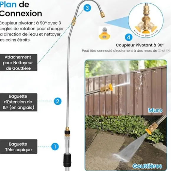 COSTWAY teleskoplans för högtryckstvätt 550CM 5 sprutmunstycken, 2 adaptrar, vridbar koppling, sele
