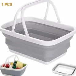 1-delad hopfällbar diskho, hopfällbar tvättkorg i plast, bärbar picknickkorg för utomhusbruk, för diskning, camping, vandring och H