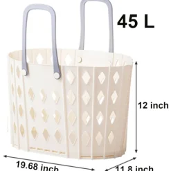 2-Delad Tvättkorg i Plast, Hopfällbar Tvättkorg, 45 Liter Sovrumsförvaring, Hopfällbar Tvättkorg med Bärhandtag (2 Vita)