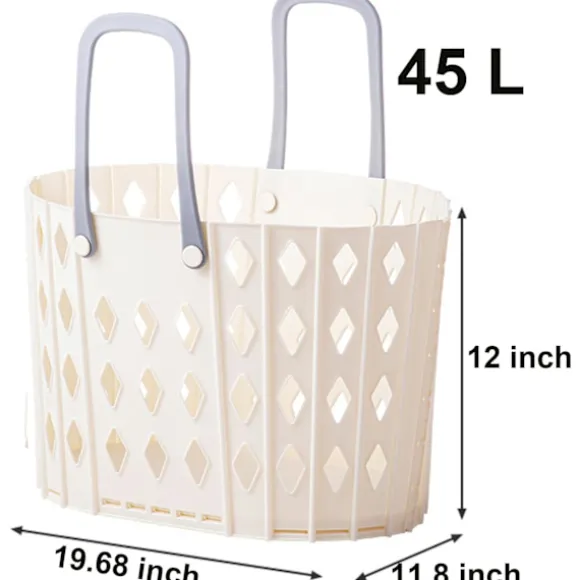 2-Delad Tvättkorg i Plast, Hopfällbar Tvättkorg, 45 Liter Sovrumsförvaring, Hopfällbar Tvättkorg med Bärhandtag (2 Vita)