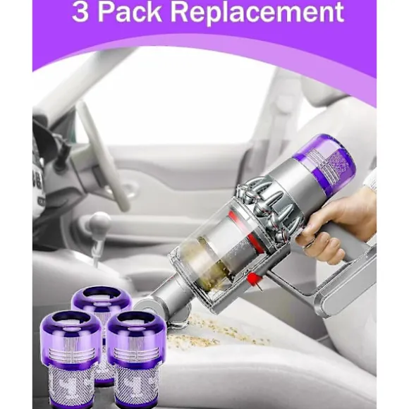 Dyson V12 3-pack filter - Hepa-filter för dammsugare, kompatibel med Dyson V12 Slim Absolute Detect, tvättbart tillbehör