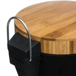 Elegant Svart Metall Pedalhink med Bambulock, 3L Svart