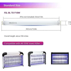 Fsl T8 F10w Bl Ersättningslampa För Myggdödarlampa, 34,5cm Uv-rör För 20w Myggdödare/insektsdödare (2st) (Fww)