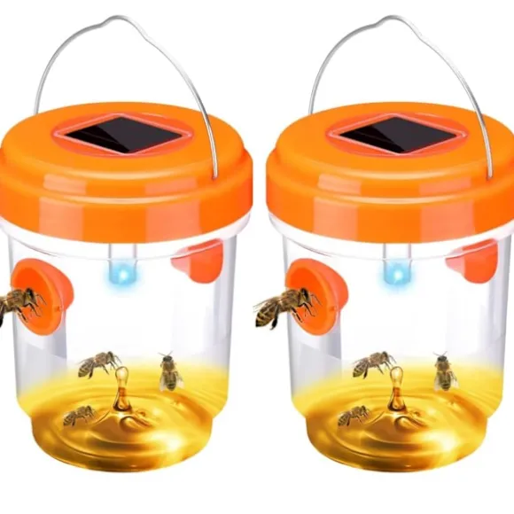 Getingfälla, 2-pack getingfällor för utomhusbruk, bålgetingsfälla, snickarbi-fällor för utomhusbruk, återanvändbar hängande bålgetingsfälla Orange