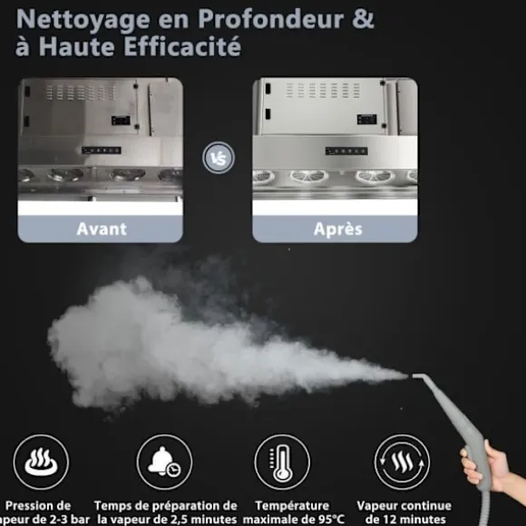 Handdammsugare med ångfunktion 1000W COSTWAY för vägglöss 300 ml tank 10 tillbehör Temperatur 95°C Tryck 3 Bar