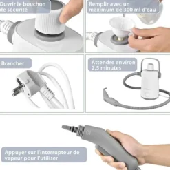 Handdammsugare med ångfunktion 1000W COSTWAY för vägglöss 300 ml tank 10 tillbehör Temperatur 95°C Tryck 3 Bar
