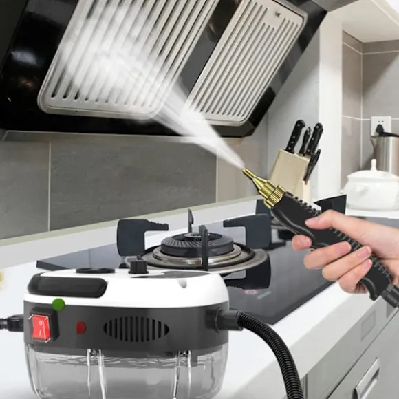 *Handhållen högtrycksångtvätt, ångrengörare, 2500 W ångtvätt med borsthuvuden för kök, badrum, bil (vit)