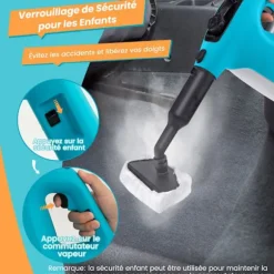 Handhållen Ångtvätt 1500W Sängbuggar COSTWAY-400 ml Tank-2 Bar-14 Tillbehör-125 ℃-Barnsäkerhetslås-Blå Blå