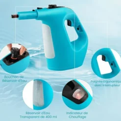 Handhållen Ångtvätt 1500W Sängbuggar COSTWAY-400 ml Tank-2 Bar-14 Tillbehör-125 ℃-Barnsäkerhetslås-Blå Blå