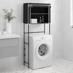 Hylla för tvättmaskin med 2 hyllplan svart 71x29,5x170,5cm järn