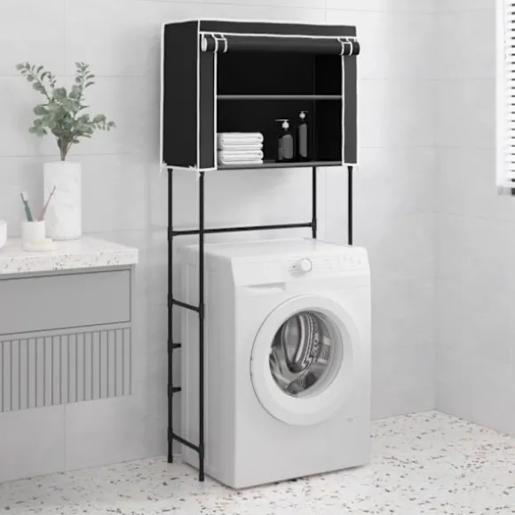 Hylla för tvättmaskin med 2 hyllplan svart 71x29,5x170,5cm järn