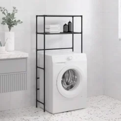 Hylla för tvättmaskin med 2 hyllplan svart 69x28x143 cm järn