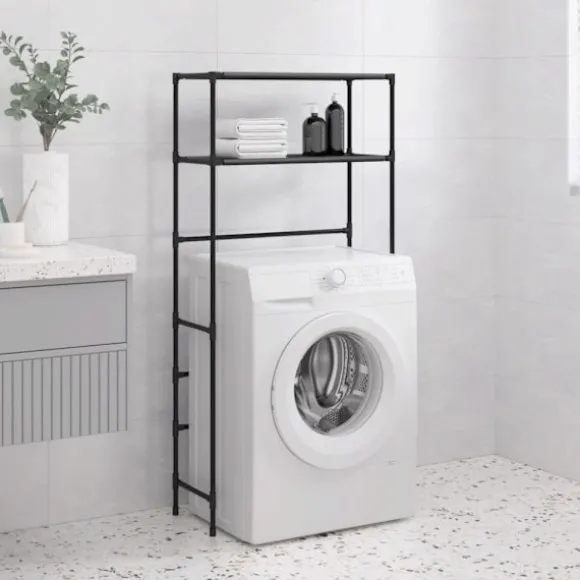 Hylla för tvättmaskin med 2 hyllplan svart 69x28x143 cm järn
