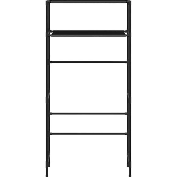 Hylla för tvättmaskin med 2 hyllplan svart 69x28x143 cm järn