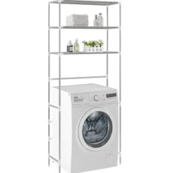 Hylla för tvättmaskin med 3 hyllplan silver 69x28x169 cm