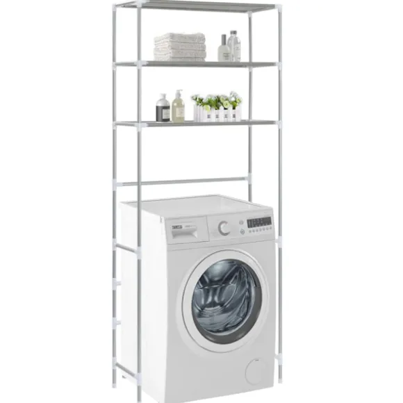 Hylla för tvättmaskin med 3 hyllplan silver 69x28x169 cm