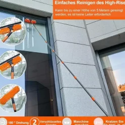 2-i-1 Fönsterskrapa med Teleskopskaft 4,5 m – Effektiv Fönsterrengöring för Höga Fönster, Bilar, Dusch, Inomhus & Utomhus