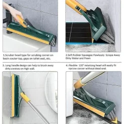 2-i-1 Golvborste med Långt Handtag och 3 Stänger 101cm Fogborste med Skrapa och Hård Borstskrapa med 120 Squeegee Roterande Kakelborste