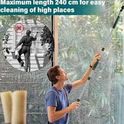 2-i-1 Professionell Fönsterraka, 210 cm Sammanfogningsbar Duschraka med 2 Mikrofiberdukar, 180° RotationsfönsterrengörareBY