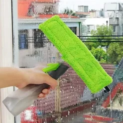 3-i-1 Spray-Skrapa Borste Vattenspray Fönsterrengörare Glasskrapa Torkare Mikrofiberdukset Grön