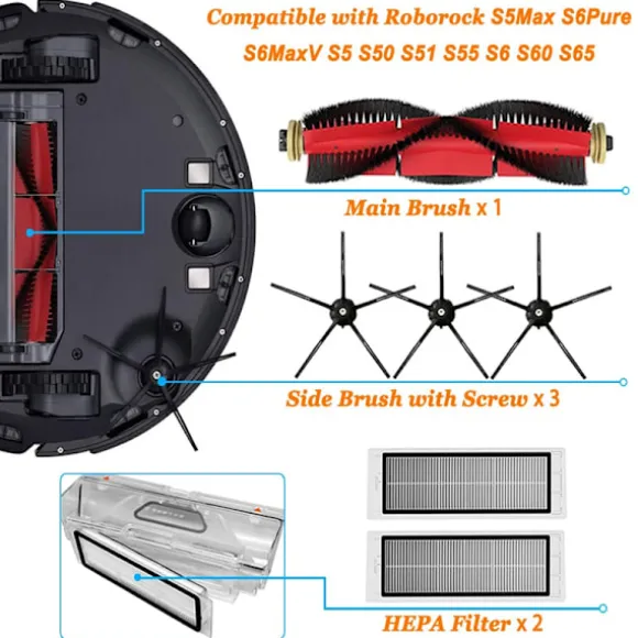 INF Tillbehör Xiaomi Roborock S5 Max/S50/S51/S55/S5/S60/S65/S6/S6 Pure/S6 MAXV 8 delar